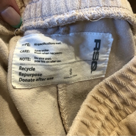 RSQ Cotton velour joggers in sand color two pockets elastic waist and hem S - Picture 7 of 9